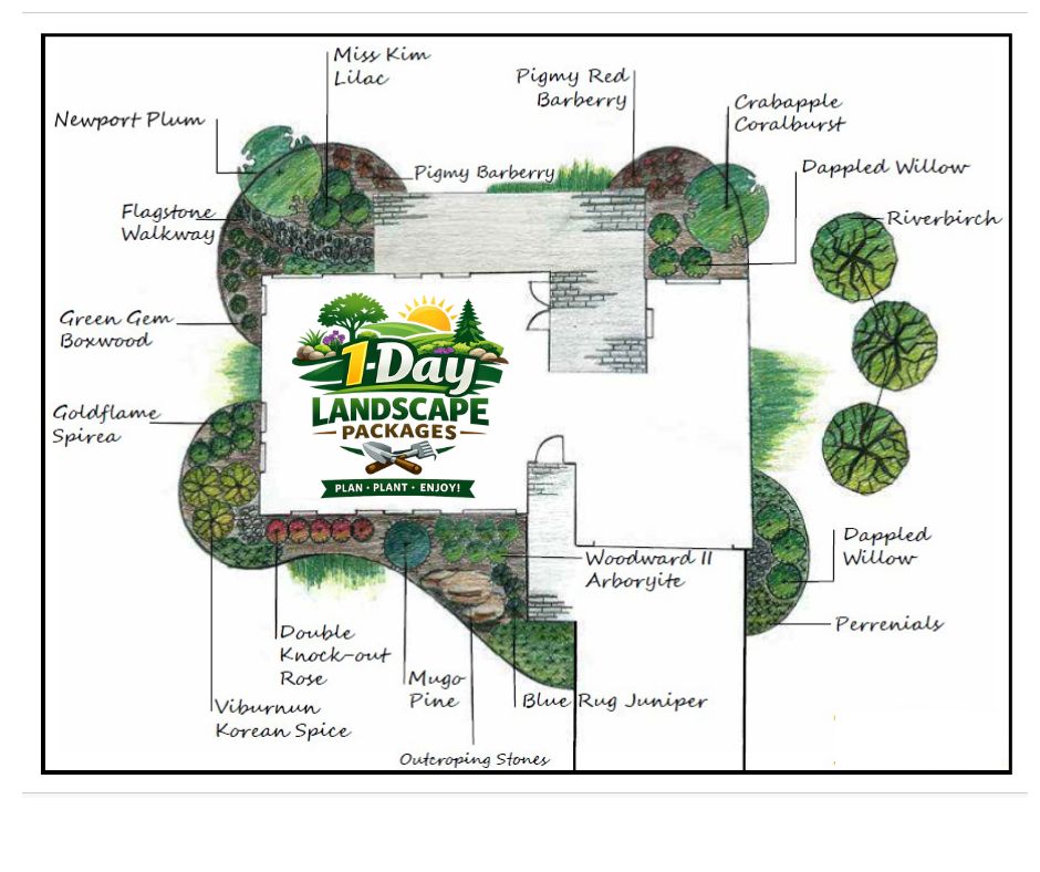 Drawing of an example 1-day landscaping package